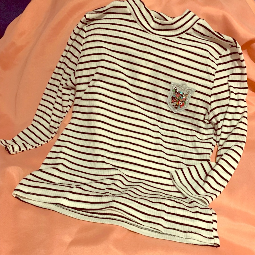 Women Striped T Shirts Half Sleeve Turtle Neck